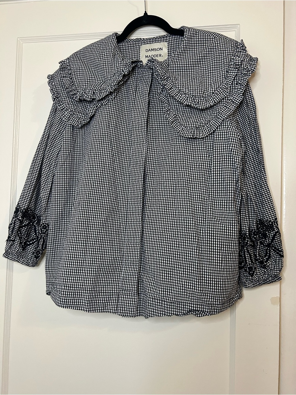 Damson Madder Black & White Gingham Ruffle Collar Blouse - US Size 6